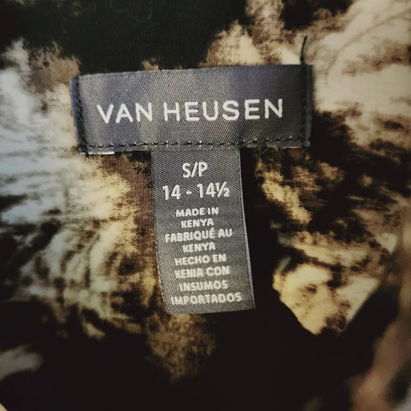 Van Heusen Midnight Palm Print Man Wicking Quick-Dry Pocket SZ S/P 14-14.5 (NWT) - Picture 5 of 9